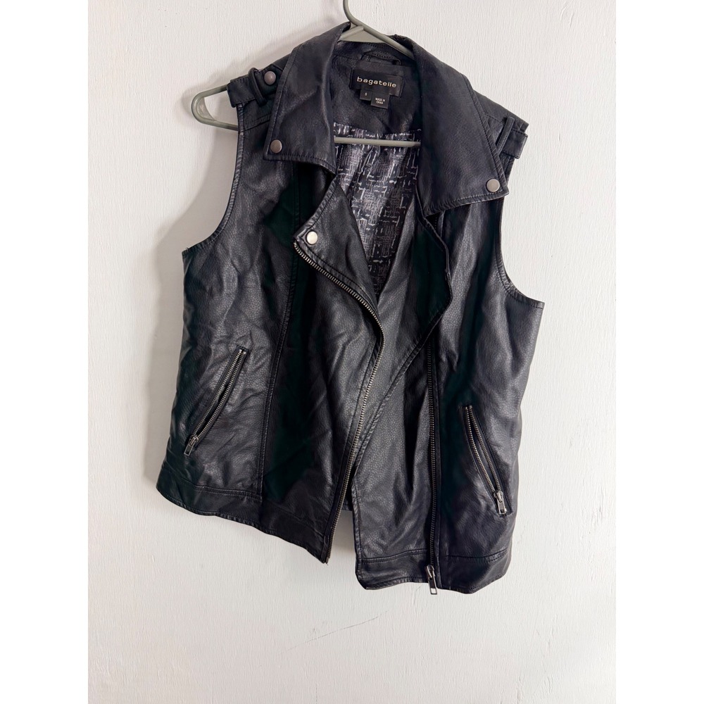 Bagatelle Womens Black Faux Leather Moto Vest Asymmetric Zip Biker Jacket Small
